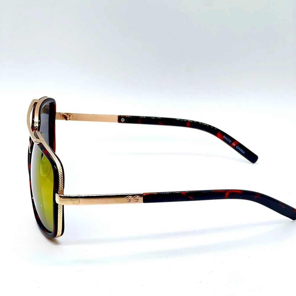 Aviator Sunglasses Gold Frame Tortoise Shell Red Mirrored Lens Lentes‎ Gafas New